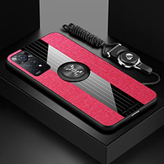 Custodia Silicone Ultra Sottile Morbida Cover con Magnetico Anello Supporto X03L per Xiaomi Poco X4 Pro 5G Rosso