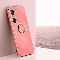 Custodia Silicone Ultra Sottile Morbida Cover con Magnetico Anello Supporto XL1 per Huawei Honor 60 5G Rosa Caldo