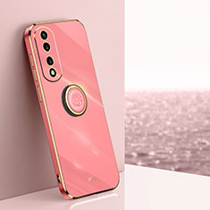 Custodia Silicone Ultra Sottile Morbida Cover con Magnetico Anello Supporto XL1 per Huawei Honor 70 Pro+ Plus 5G Rosa Caldo