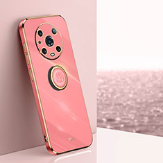 Custodia Silicone Ultra Sottile Morbida Cover con Magnetico Anello Supporto XL1 per Huawei Honor Magic4 Pro 5G Rosa Caldo