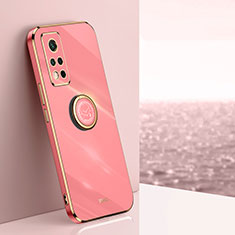 Custodia Silicone Ultra Sottile Morbida Cover con Magnetico Anello Supporto XL1 per Huawei Honor V40 5G Rosa Caldo