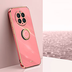 Custodia Silicone Ultra Sottile Morbida Cover con Magnetico Anello Supporto XL1 per Huawei Mate 50 Pro Rosa Caldo