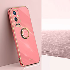 Custodia Silicone Ultra Sottile Morbida Cover con Magnetico Anello Supporto XL1 per OnePlus 9 Pro 5G Rosa Caldo