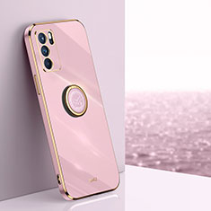 Custodia Silicone Ultra Sottile Morbida Cover con Magnetico Anello Supporto XL1 per Oppo A16 Rosa