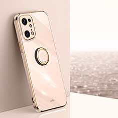 Custodia Silicone Ultra Sottile Morbida Cover con Magnetico Anello Supporto XL1 per Oppo Find X5 Pro 5G Oro