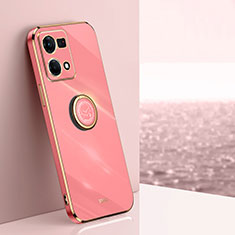 Custodia Silicone Ultra Sottile Morbida Cover con Magnetico Anello Supporto XL1 per Oppo Reno8 4G Rosa Caldo