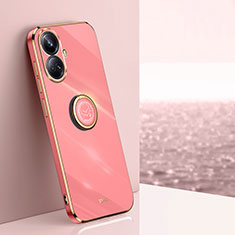 Custodia Silicone Ultra Sottile Morbida Cover con Magnetico Anello Supporto XL1 per Realme 10 Pro+ Plus 5G Rosa Caldo