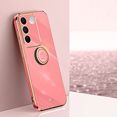 Custodia Silicone Ultra Sottile Morbida Cover con Magnetico Anello Supporto XL1 per Vivo V27 Pro 5G Rosa Caldo