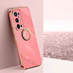 Custodia Silicone Ultra Sottile Morbida Cover con Magnetico Anello Supporto XL1 per Vivo X70 Pro+ Plus 5G Rosa Caldo