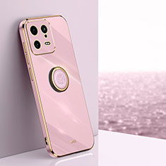 Custodia Silicone Ultra Sottile Morbida Cover con Magnetico Anello Supporto XL1 per Xiaomi Mi 13 5G Rosa