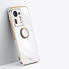 Custodia Silicone Ultra Sottile Morbida Cover con Magnetico Anello Supporto XL1 per Xiaomi Mi Mix 4 5G Bianco