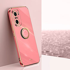 Custodia Silicone Ultra Sottile Morbida Cover con Magnetico Anello Supporto XL1 per Xiaomi Poco F3 5G Rosa Caldo