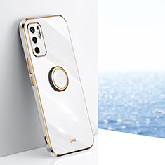 Custodia Silicone Ultra Sottile Morbida Cover con Magnetico Anello Supporto XL1 per Xiaomi Redmi Note 10 5G Bianco
