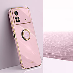 Custodia Silicone Ultra Sottile Morbida Cover con Magnetico Anello Supporto XL1 per Xiaomi Redmi Note 11E Pro 5G Rosa