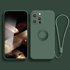 Custodia Silicone Ultra Sottile Morbida Cover con Magnetico Anello Supporto YK1 per Apple iPhone 13 Pro Max Verde