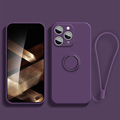 Custodia Silicone Ultra Sottile Morbida Cover con Magnetico Anello Supporto YK1 per Apple iPhone 16 Pro Max Viola