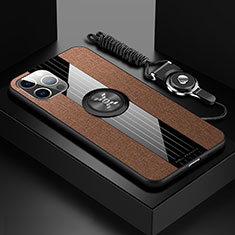 Custodia Silicone Ultra Sottile Morbida Cover con Magnetico Anello Supporto Z01 per Apple iPhone 13 Pro Max Marrone