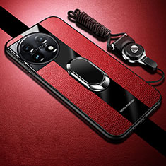 Custodia Silicone Ultra Sottile Morbida Cover con Magnetico Anello Supporto Z01 per OnePlus 11R 5G Rosso