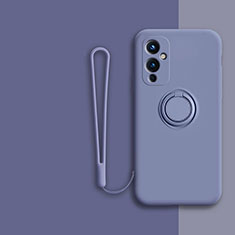 Custodia Silicone Ultra Sottile Morbida Cover con Magnetico Anello Supporto Z01 per OnePlus 9 5G Grigio Lavanda