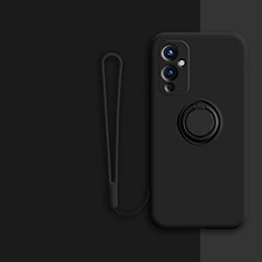 Custodia Silicone Ultra Sottile Morbida Cover con Magnetico Anello Supporto Z01 per OnePlus 9 5G Nero