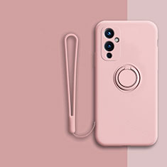 Custodia Silicone Ultra Sottile Morbida Cover con Magnetico Anello Supporto Z01 per OnePlus 9 5G Rosa