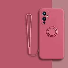 Custodia Silicone Ultra Sottile Morbida Cover con Magnetico Anello Supporto Z01 per OnePlus 9 5G Rosa Caldo