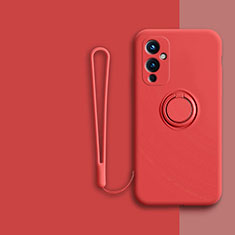 Custodia Silicone Ultra Sottile Morbida Cover con Magnetico Anello Supporto Z01 per OnePlus 9 5G Rosso