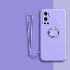 Custodia Silicone Ultra Sottile Morbida Cover con Magnetico Anello Supporto Z01 per OnePlus 9 Pro 5G Lavanda