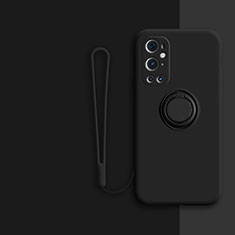 Custodia Silicone Ultra Sottile Morbida Cover con Magnetico Anello Supporto Z01 per OnePlus 9 Pro 5G Nero