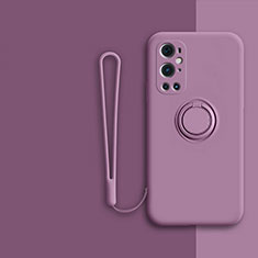 Custodia Silicone Ultra Sottile Morbida Cover con Magnetico Anello Supporto Z01 per OnePlus 9 Pro 5G Viola