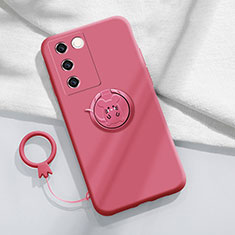 Custodia Silicone Ultra Sottile Morbida Cover con Magnetico Anello Supporto Z01 per Vivo V27 5G Rosa Caldo