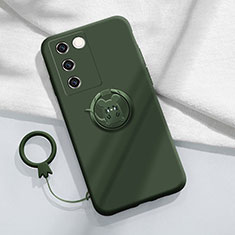 Custodia Silicone Ultra Sottile Morbida Cover con Magnetico Anello Supporto Z01 per Vivo V27 5G Verde Notte