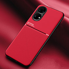 Custodia Silicone Ultra Sottile Morbida Cover con Magnetico per Huawei P50e Rosso