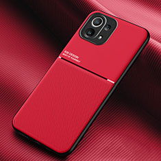 Custodia Silicone Ultra Sottile Morbida Cover con Magnetico per Xiaomi Mi 11 Lite 5G NE Rosso