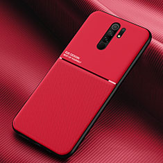 Custodia Silicone Ultra Sottile Morbida Cover con Magnetico per Xiaomi Redmi 9 Prime India Rosso