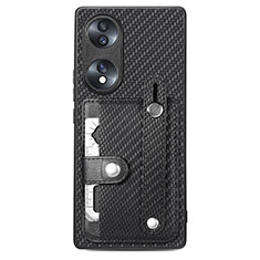 Custodia Silicone Ultra Sottile Morbida Cover con Magnetico S01D per Huawei Honor 70 5G Nero