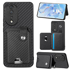 Custodia Silicone Ultra Sottile Morbida Cover con Magnetico S01D per Huawei Honor 80 5G Nero