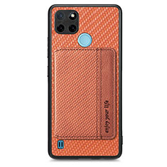 Custodia Silicone Ultra Sottile Morbida Cover con Magnetico S01D per Realme C25Y India Marrone