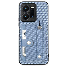 Custodia Silicone Ultra Sottile Morbida Cover con Magnetico S01D per Vivo Y35 4G Blu