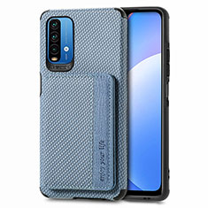 Custodia Silicone Ultra Sottile Morbida Cover con Magnetico S01D per Xiaomi Redmi 9T 4G Blu