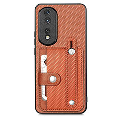 Custodia Silicone Ultra Sottile Morbida Cover con Magnetico S02D per Huawei Honor 80 Pro 5G Marrone