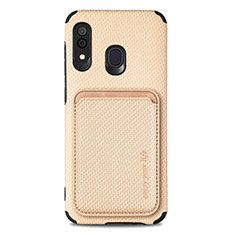 Custodia Silicone Ultra Sottile Morbida Cover con Magnetico S02D per Samsung Galaxy A20 Oro