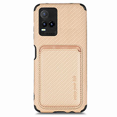 Custodia Silicone Ultra Sottile Morbida Cover con Magnetico S02D per Vivo Y21e Oro