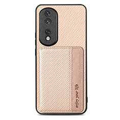 Custodia Silicone Ultra Sottile Morbida Cover con Magnetico S04D per Huawei Honor 80 Pro Flat 5G Oro