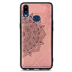Custodia Silicone Ultra Sottile Morbida Cover con Magnetico S05D per Samsung Galaxy M01s Oro Rosa