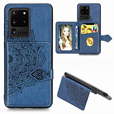 Custodia Silicone Ultra Sottile Morbida Cover con Magnetico S05D per Samsung Galaxy S20 Ultra Blu