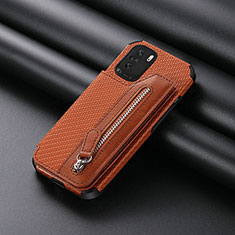 Custodia Silicone Ultra Sottile Morbida Cover con Magnetico S05D per Xiaomi Poco F3 5G Marrone