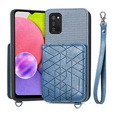 Custodia Silicone Ultra Sottile Morbida Cover con Magnetico S07D per Samsung Galaxy A03s Blu
