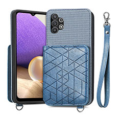 Custodia Silicone Ultra Sottile Morbida Cover con Magnetico S08D per Samsung Galaxy A32 5G Blu