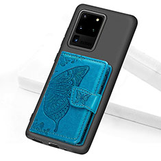 Custodia Silicone Ultra Sottile Morbida Cover con Magnetico S11D per Samsung Galaxy S20 Ultra 5G Blu